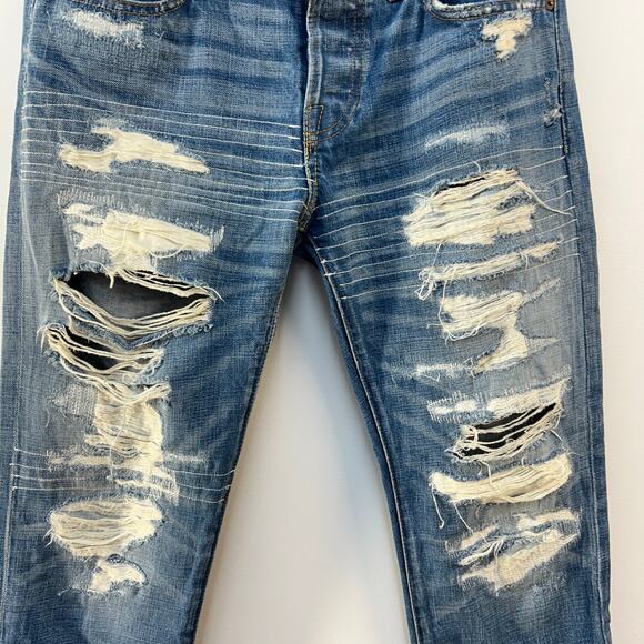 Straight Slouch NSF Jeans Womens 27 Distressed Destroyed Sashiko Mending Art - Picture 3 of 7
